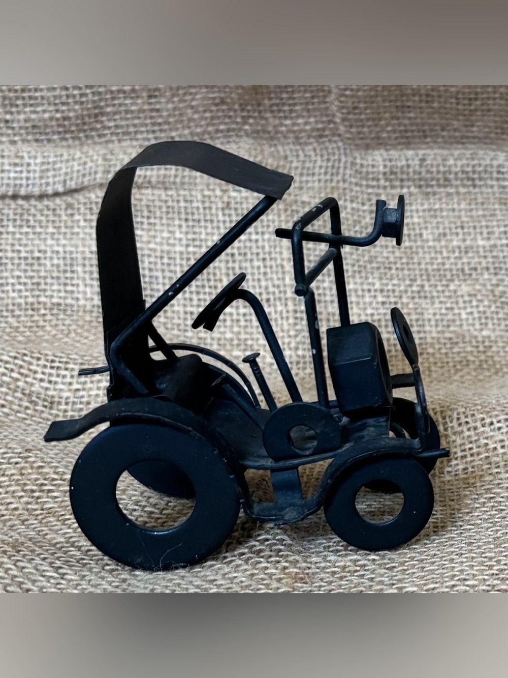 Vintage Black Wrought Iron Old Car Figurine Washer Wheels Bolts Automobile